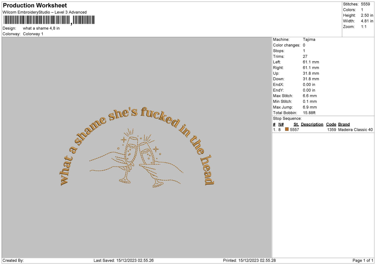 Shame Text Embroidery File 6 sizes