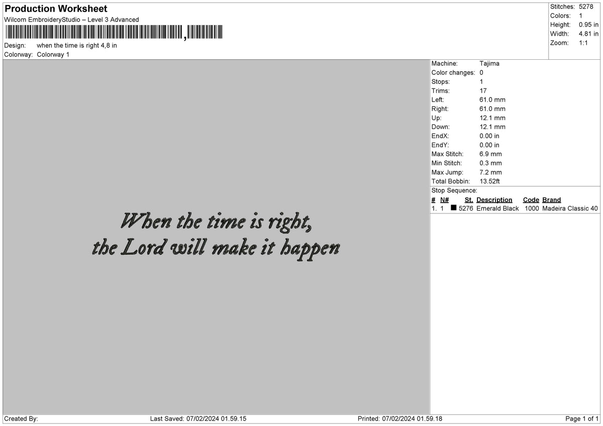 Time Text 0702 Embroidery File 6 sizes