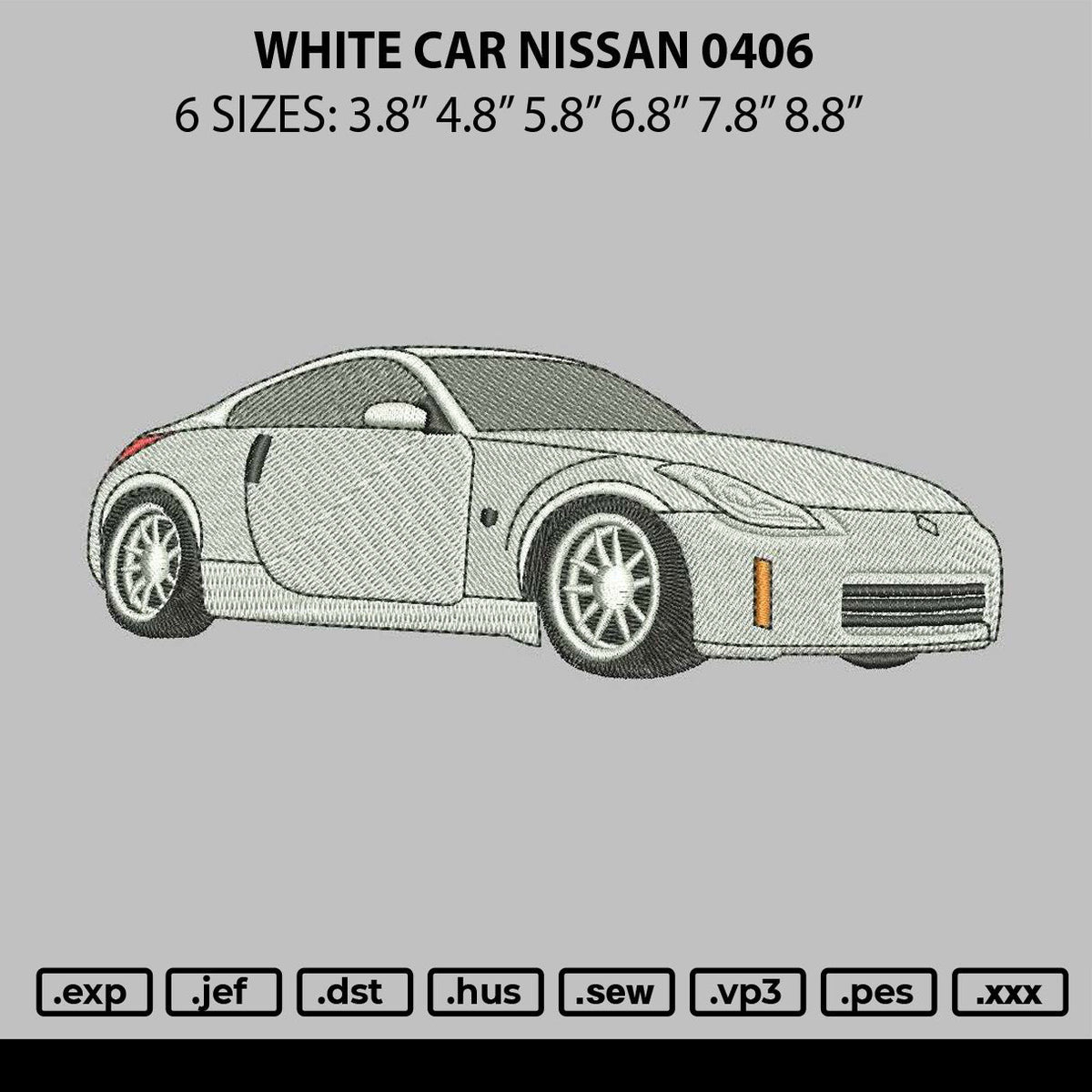 White Car Nissan 0406 Embroidery File 6 sizes