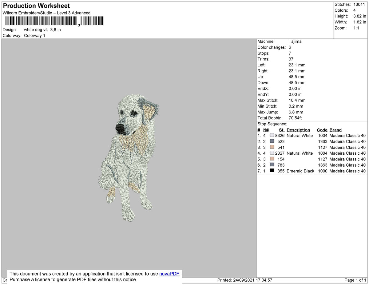 White Dog Embroidery File 4 size