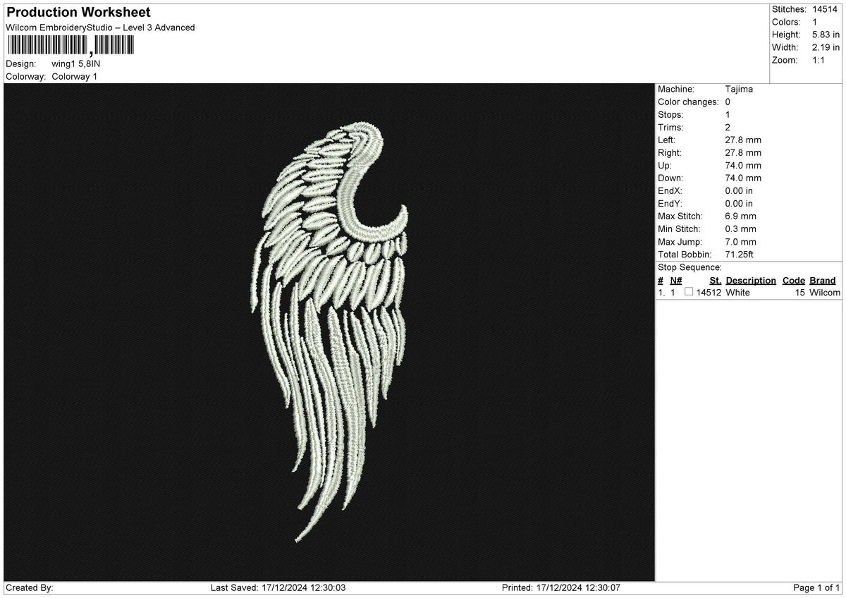 WING 1 WING 2 Embroidery File 10 size