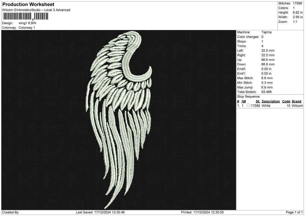 WING 1 WING 2 Embroidery File 10 size