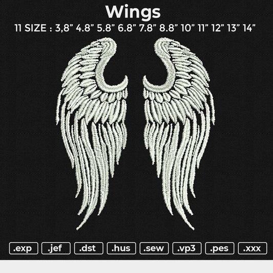 Wings Embroidery File 6 sizes