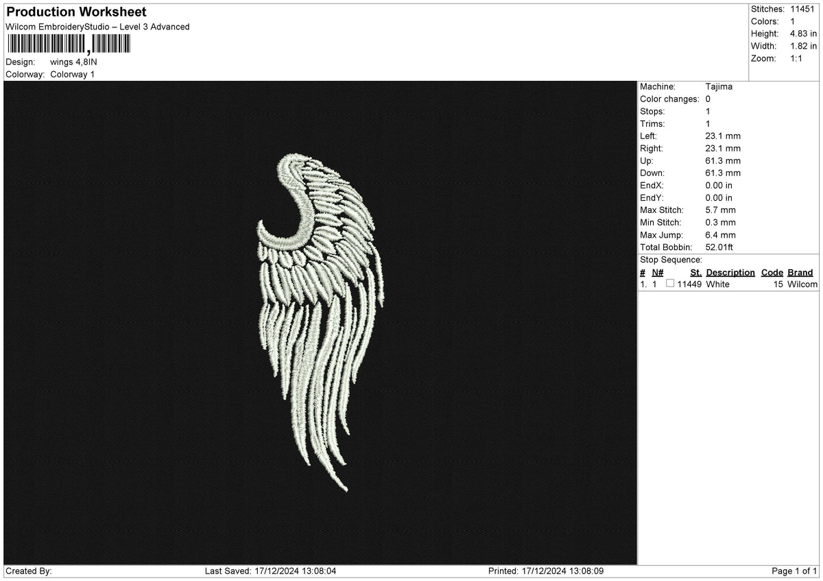 WING 1 WING 2 Embroidery File 10 size