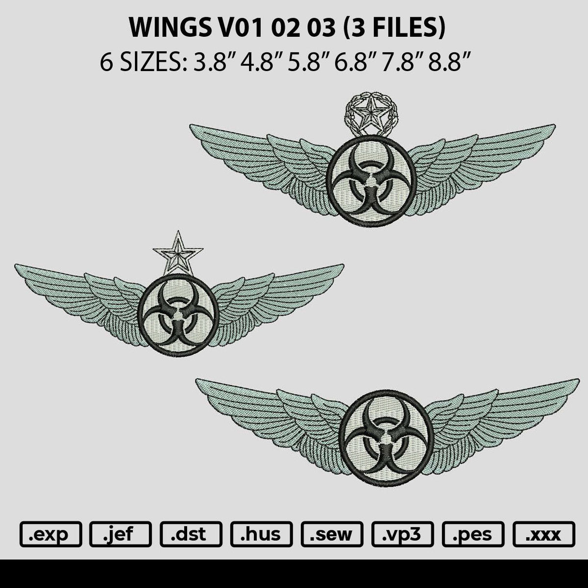 Wings V01 02 03 Embroidery 3 Files