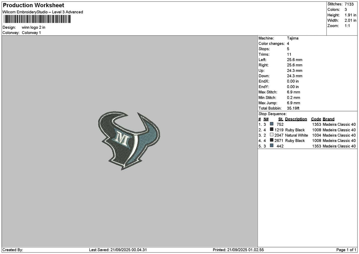 Bull M 2109 Embroidery File 6 sizes