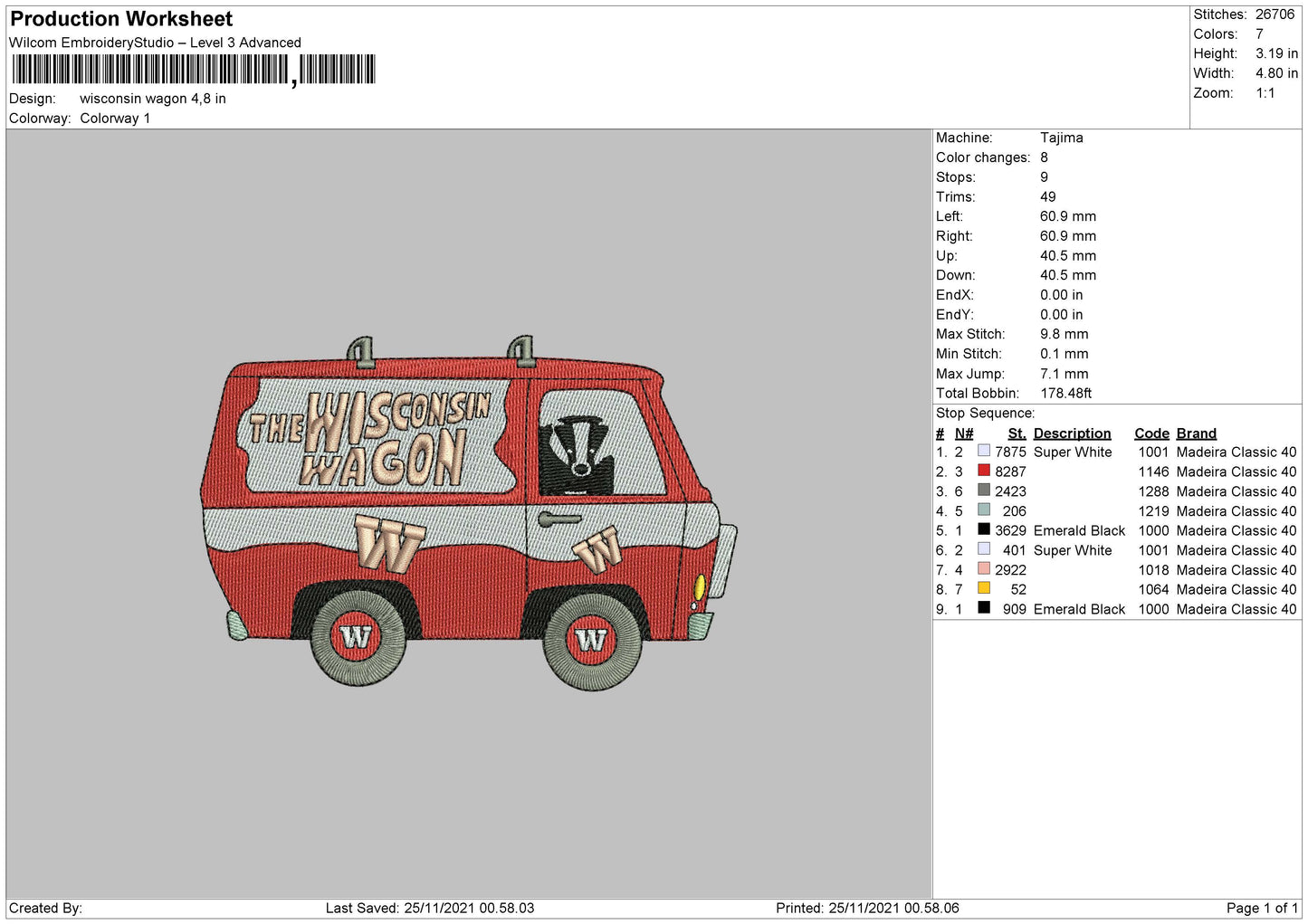 WISCONSIN WAGON Embroider