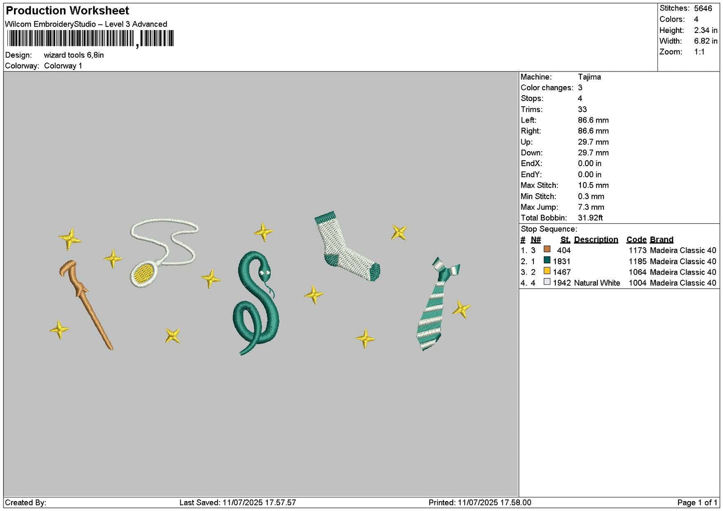 Wizard1107 Embroidery File 6 sizes