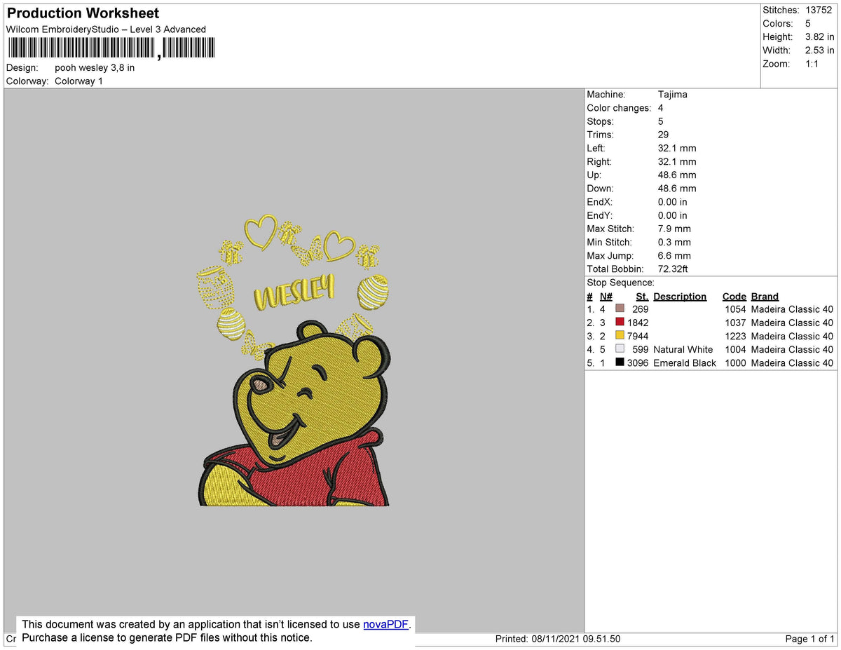 Pooh Wesley Embroidery