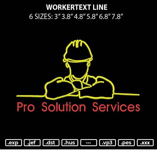 Workertext Line Embroidery File 6 sizes