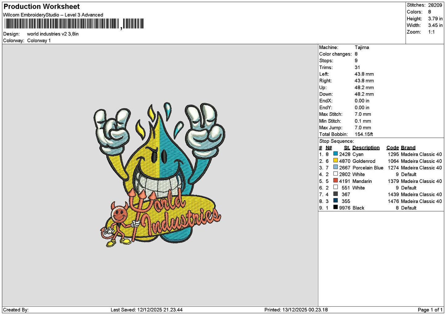 Worldtext 1312 Embroidery File 6 sizes