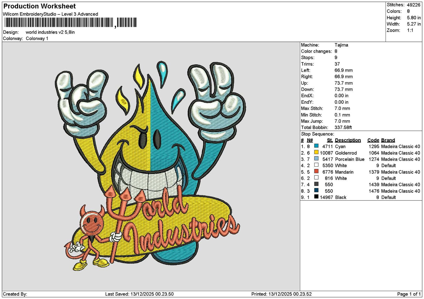 Worldtext 1312 Embroidery File 6 sizes