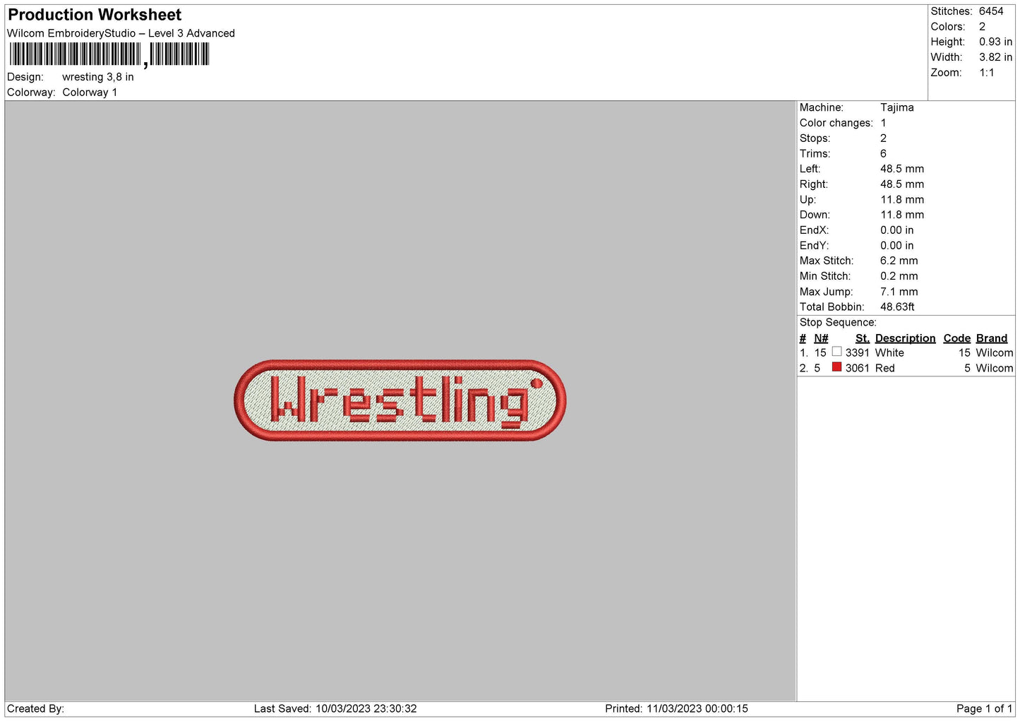 Wresting Embroidery File 6 sizes