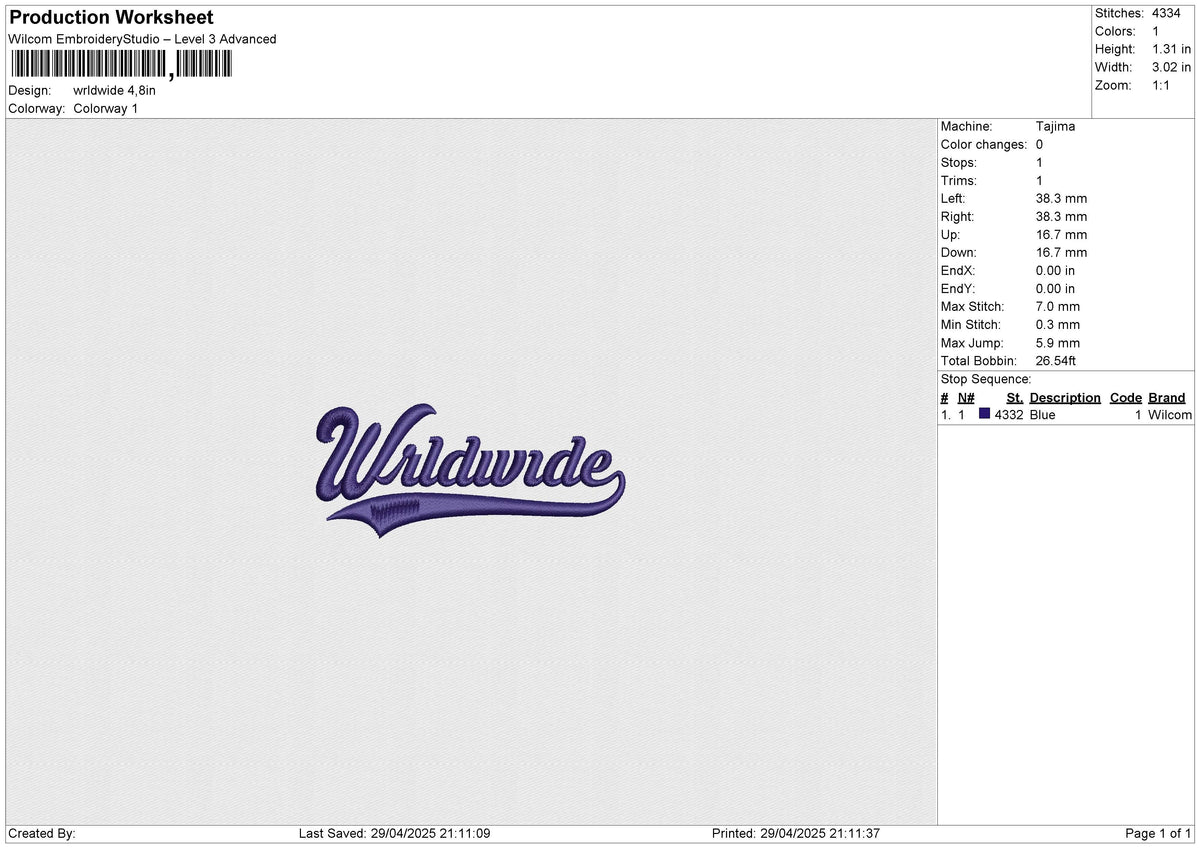 Wrldwide Embroidery File 6 size