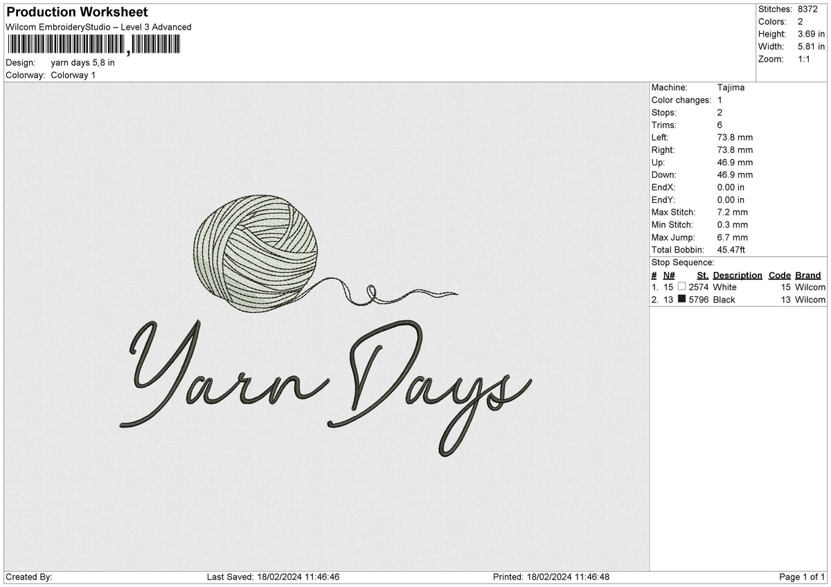 Yarn Days Embroidery File 6 size