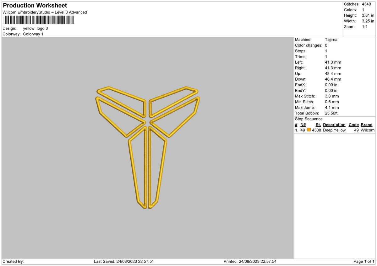 Yellow Logo Embroidery File 6 sizes