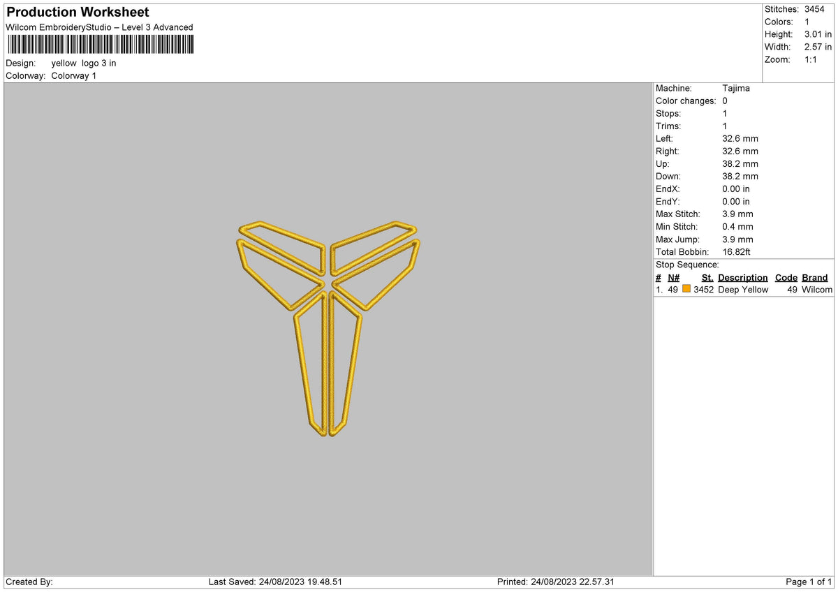 Yellow Logo Embroidery File 6 sizes