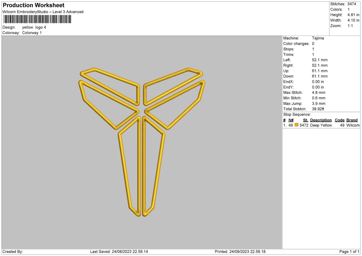 Yellow Logo Embroidery File 6 sizes