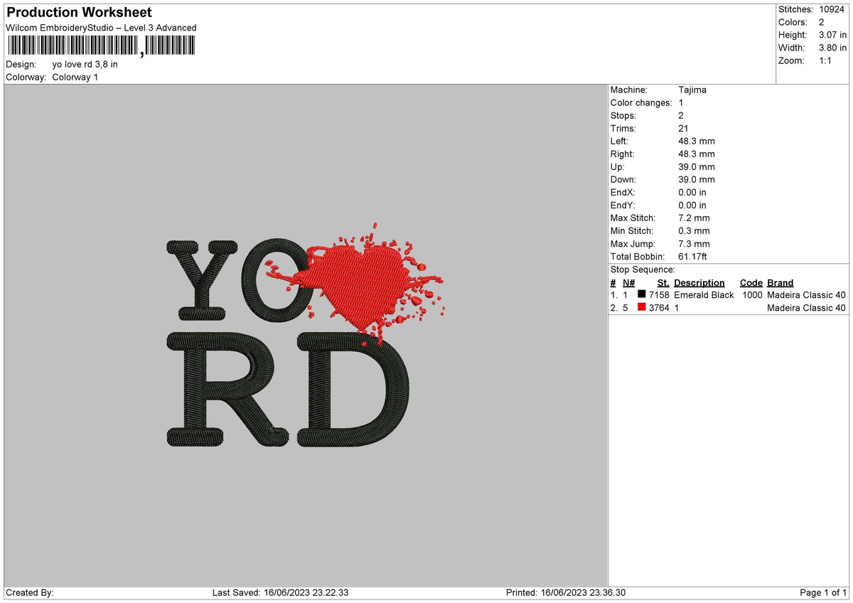 Yo Love Rd Embroidery File 6 sizes