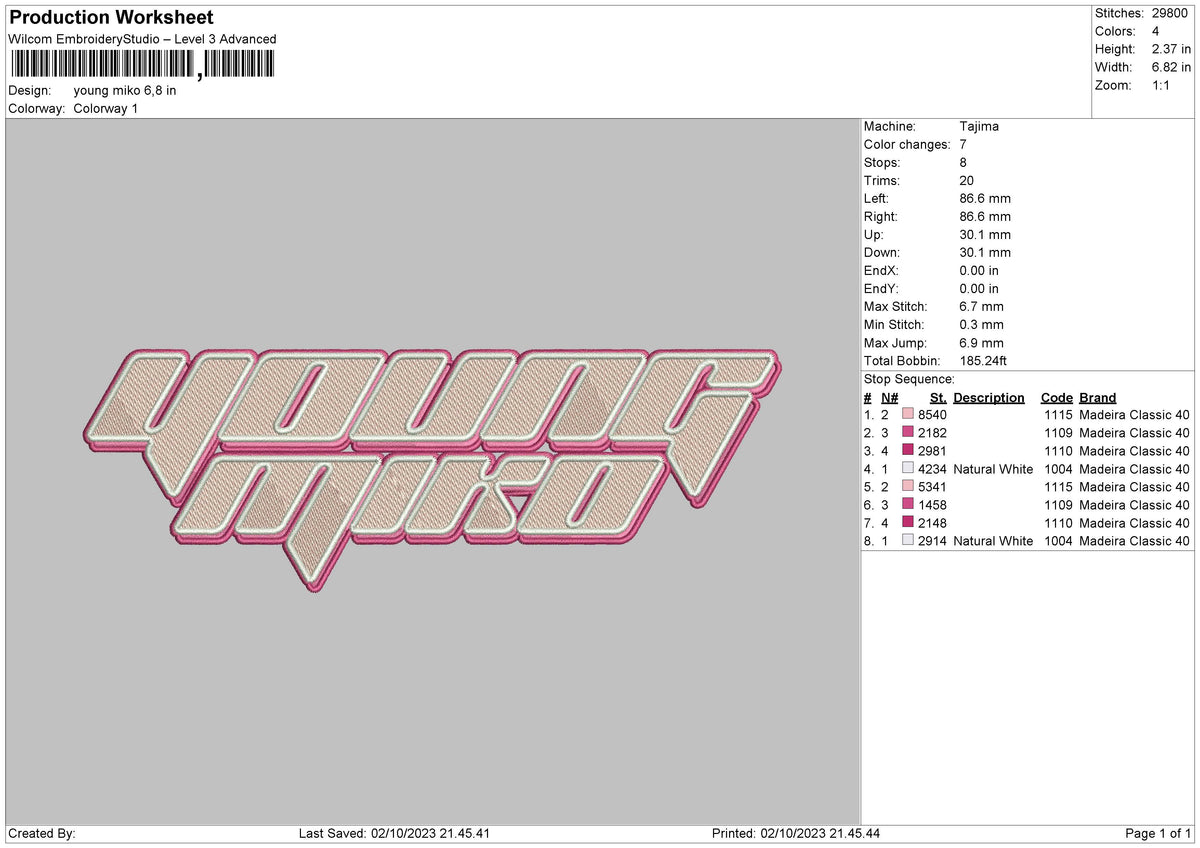 Miko Pinkline Embroidery File 6 sizes