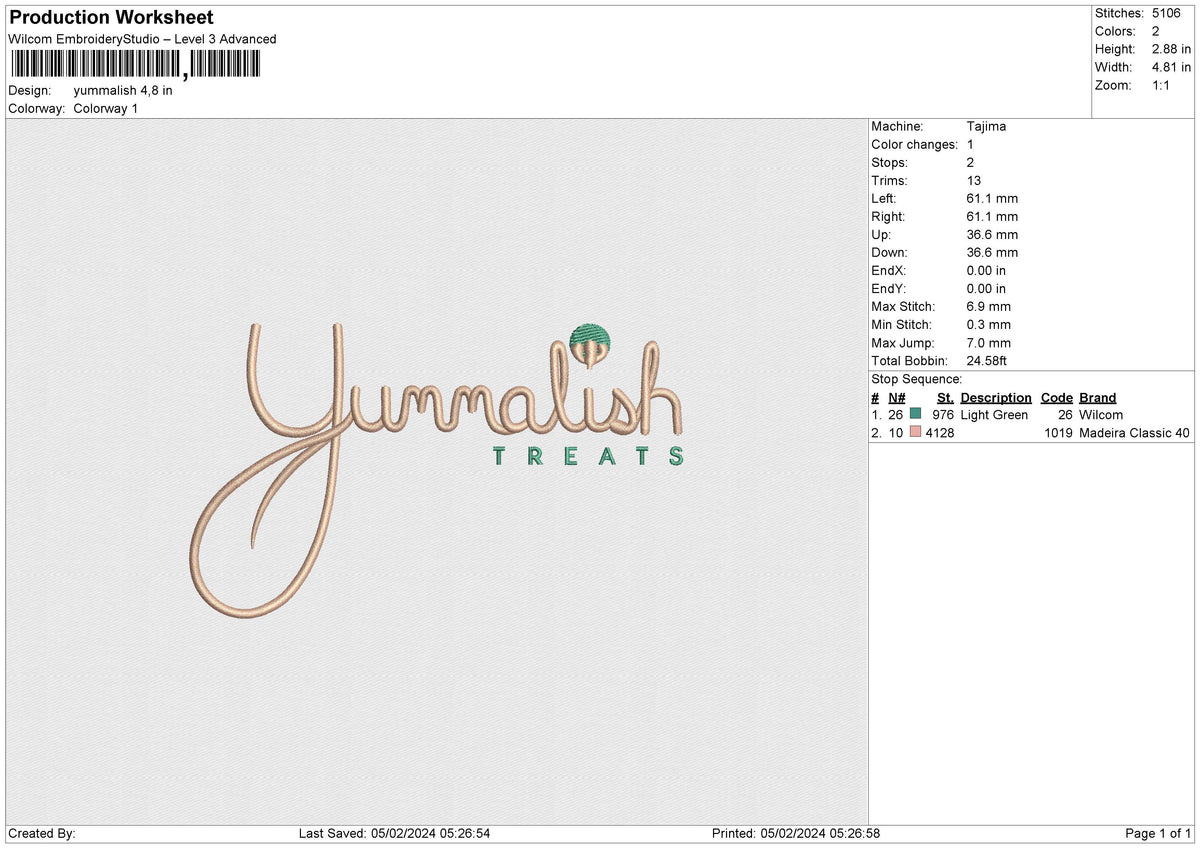 Yummalish Embroidery File 6 size