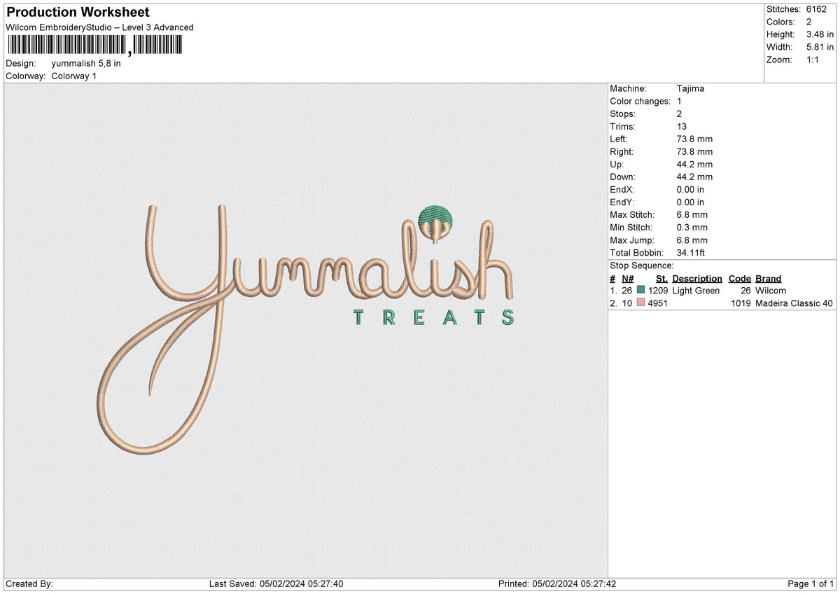 Yummalish Embroidery File 6 size