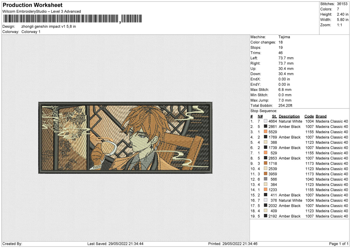 Zhongli Genshin Impact v1 Embroidery