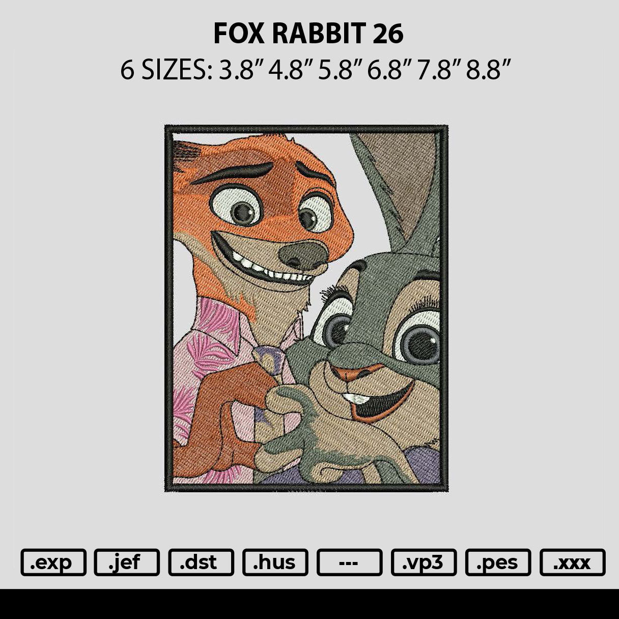 Fox Rabbit 26 Embroidery File 6 sizes