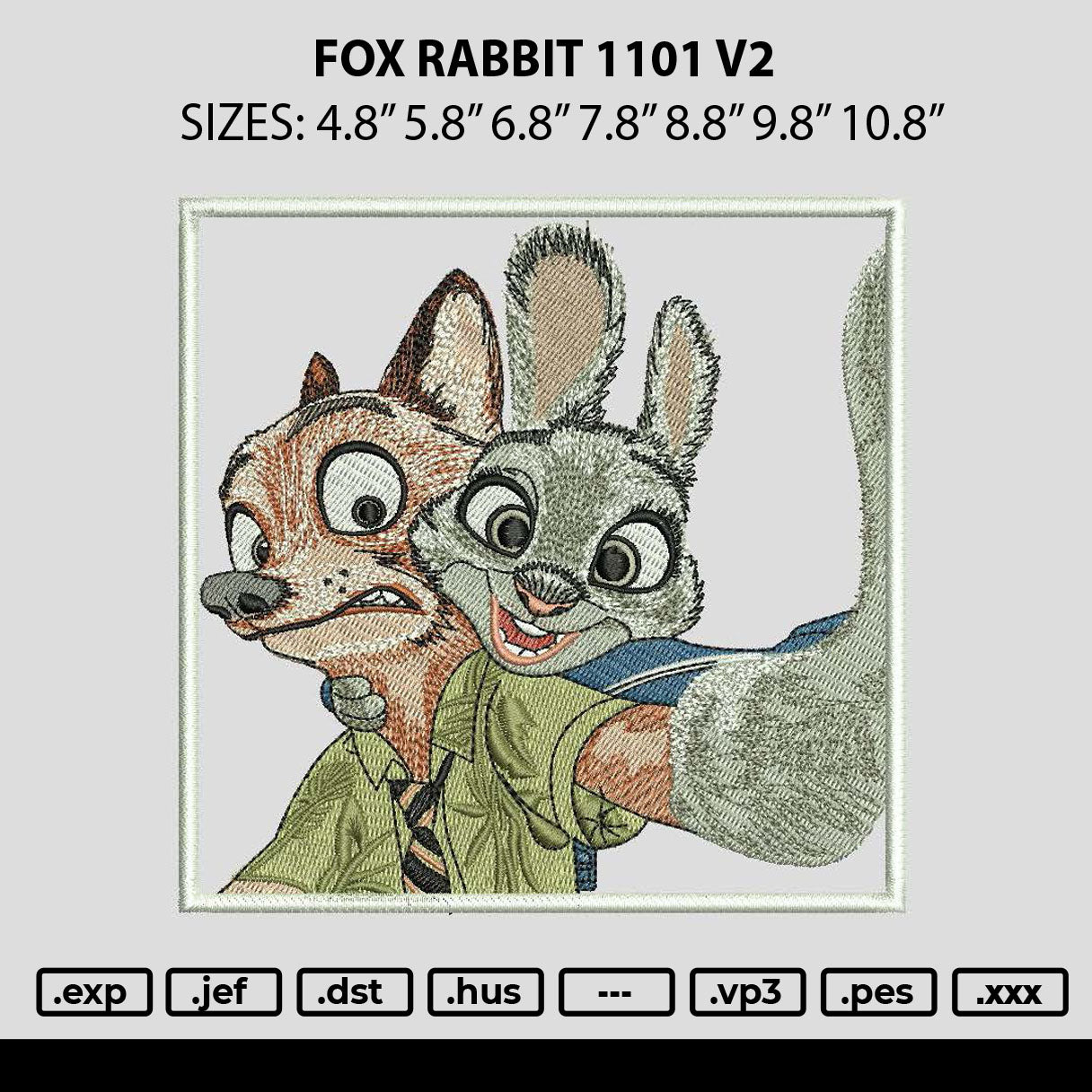 Foxrabbit 1101 V2 Embroidery File 6 sizes