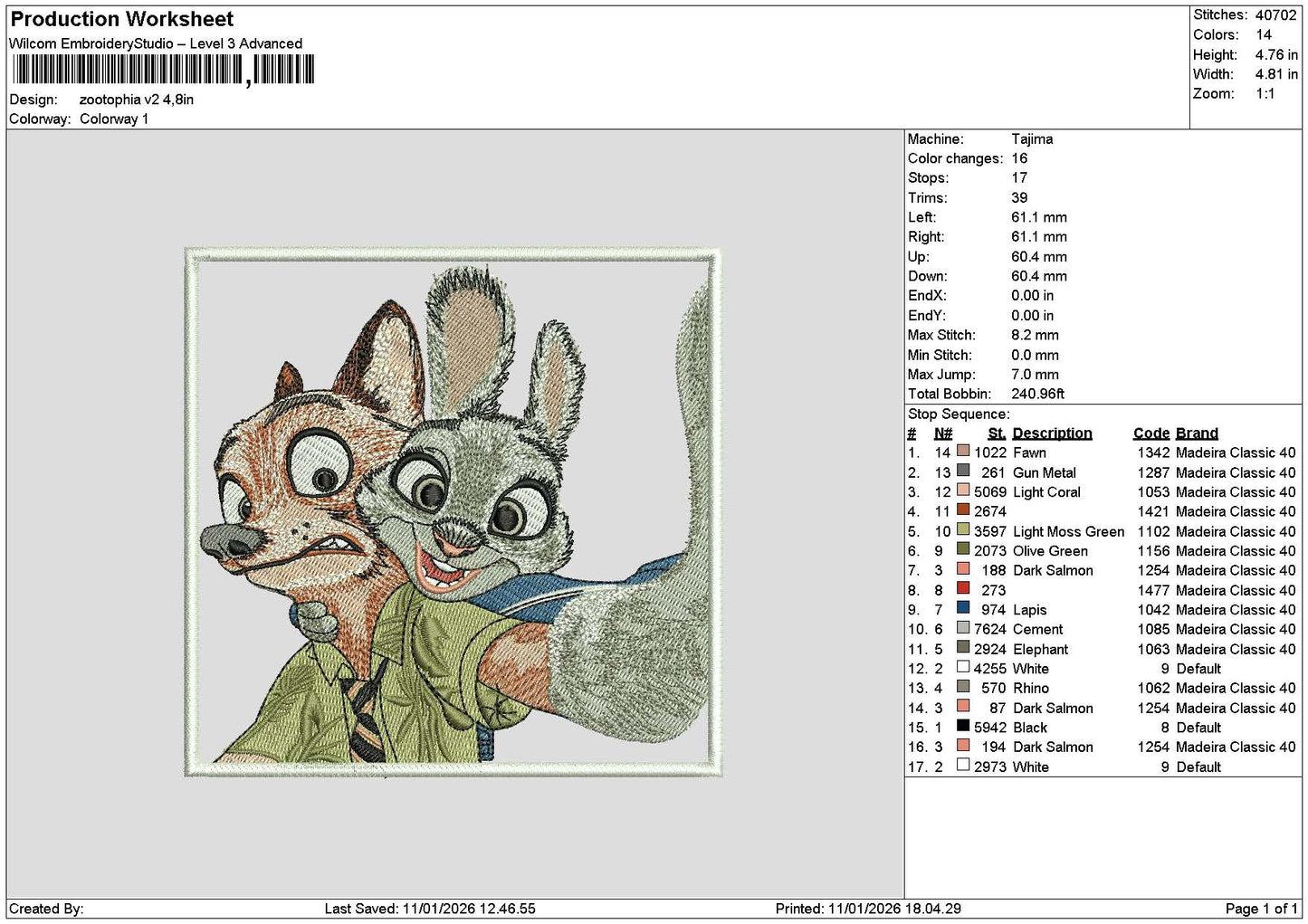 Foxrabbit 1101 V2 Embroidery File 6 sizes