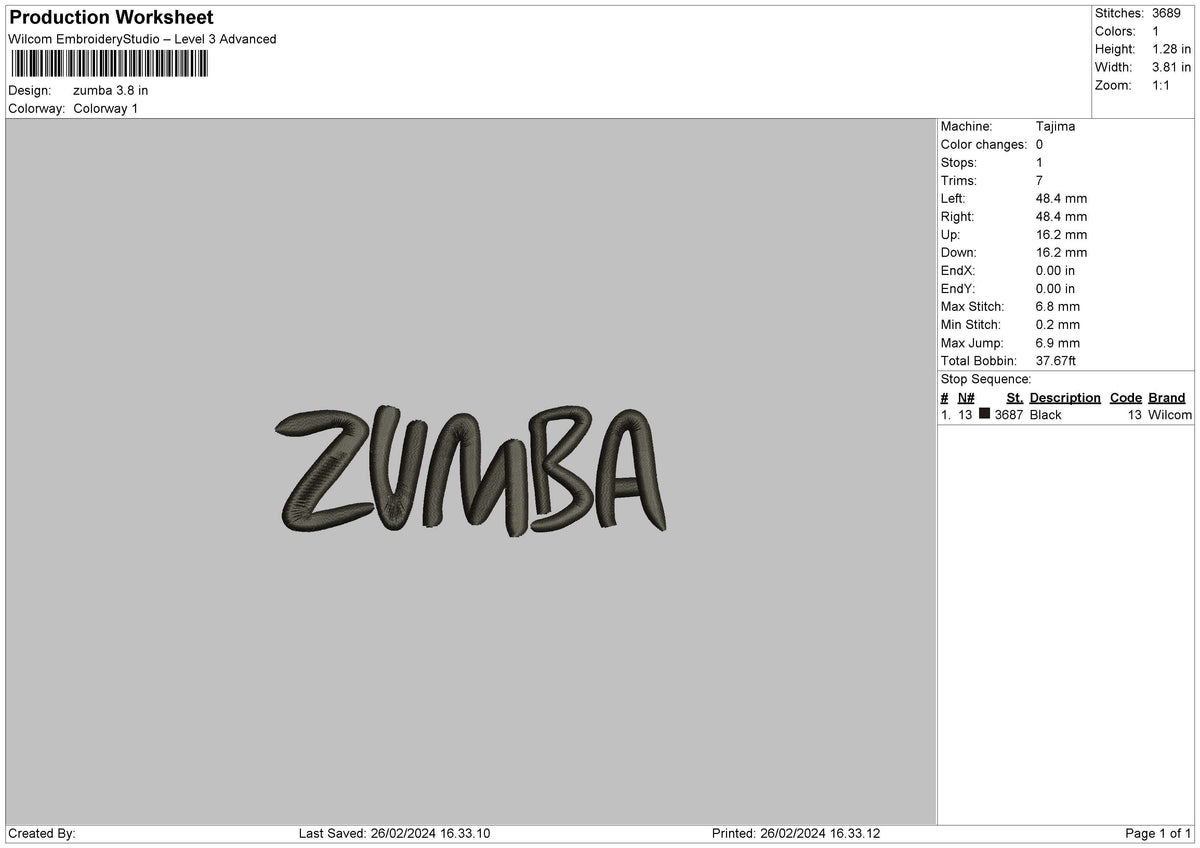 Zumba Text Embroidery File 6 sizes